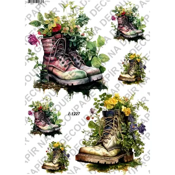 Umělecký papír Rýžový a soft papír na decoupage - Boty s bylinkami - KB01227 Materiál: Soft, Rozměr: A4