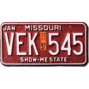 Plechová cedule Americká SPZ Missouri 1997 Red VEK 545