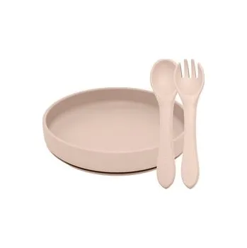 PETITE&MARS Set jídelní silikonový TAKE&MATCH 2 ks talíř + příbor Deset Sand 6m+