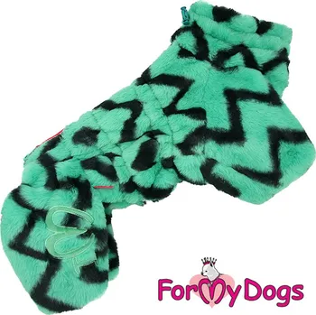 Obleček pro psa FOR MY DOGS Zateplený plyšový overal ZIG ZAG GREEN, zelený Velikost: 14/M