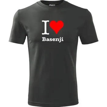 Pánská móda Grafitové tričko I love Basenji - dárek pro pejskaře - barva antracit - velikost S