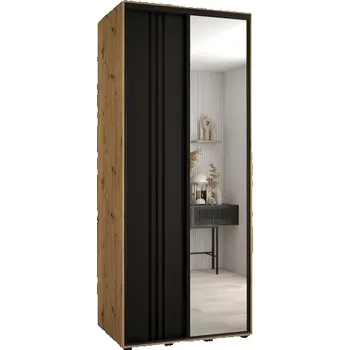 Šatní skříň Šatní skříň s posuvnými dveřmi a zrcadlem DAVOS 7, 100cm | DUB Artisan / černá / černé