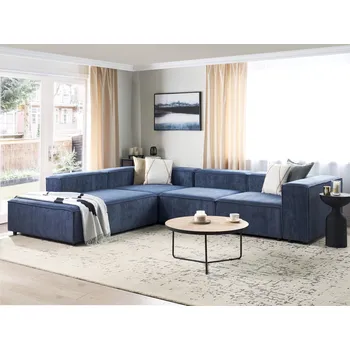 Pohovka 4místná modulární pohovka tmavě modrá manšestrové čalounění rohová levostranná černé nohy moderní styl obývací pokoj Beliani