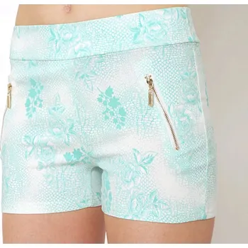 Dámské kalhoty Dámské bavlněné elastické šortky BLACK&FISH zdobené zipy korálová/mint/béžová - BLACK&FISH béžová L