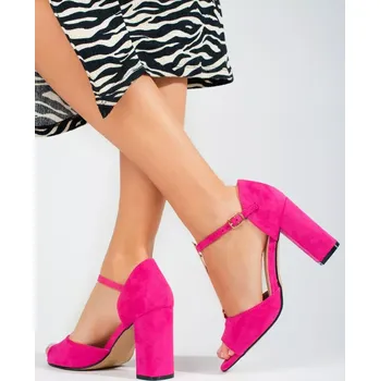 Dámské sandále Krásné růžové sandály dámské na širokém podpatku 36