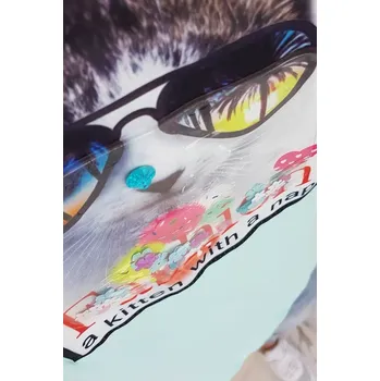 Dámská halenka Halenka s 3D grafikou kočky v mátové barvě UNI