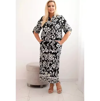 Dámská plus size viskózová souprava s geometrickým potiskem černý UNI