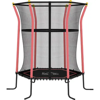 Trampolína HOMCOM dětská trampolína Ø163,5 cm, vnitřní trampolína s ochrannou sítí, kryt okraje gumovým lanem, dětská trampolína do 50 kg, pro děti 3-10 let červená