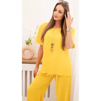 Dámská halenka Dámský komplet s volnou halenkou a širokými nohavicemi žlutý UNI
