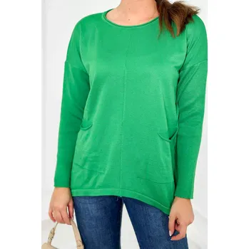 Dámský svetr Svetr s předními kapsami jasně zelená UNI