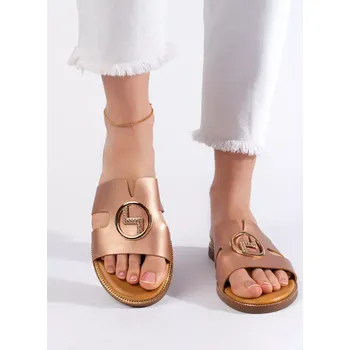 Dámské žabky Praktické dámské zlaté nazouváky na klínku 37