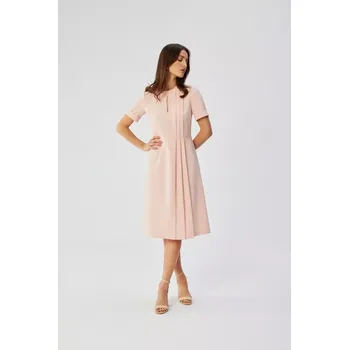 Dámské šaty S361 Šaty se záhyby na bocích - pudrové EU XL