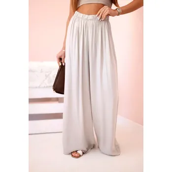 Široké dámské kalhoty z viskózy s elastickým pasem tmavě béžové UNI