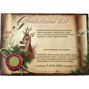 GRATULAČNÍ LIST k životnímu jubileu šířkový - srnec