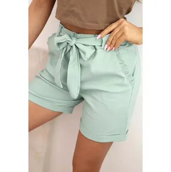 Dámské šortky s mašlí a volánky tmavě mátová UNI