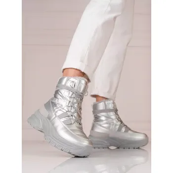 Dívčí sněhule Výborné šedo-stříbrné dámské sněhule bez podpatku 38