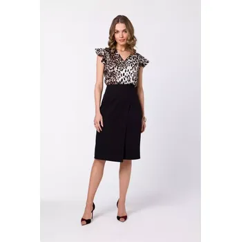 Dámská sukně S343 Sukně áčkového střihu se zavinovacími detaily - černá EU XXL