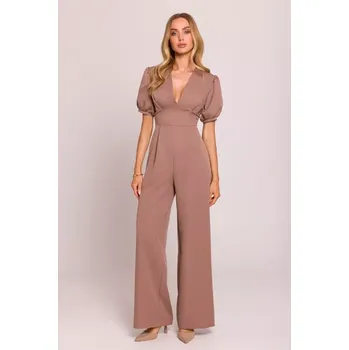 Dámský overall M852 Kombinéza s puff rukávy - mocca EU XL