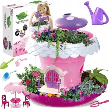 Domeček pro panenku KOUZELNÝ DOMEČEK KVĚTINÁČ PRO PĚSTOVÁNÍ KVĚTINOVÝCH ROSTLIN PRO DĚTI + NÁBYTEK SEMENA