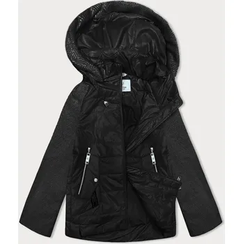 Černá melanžová krátká dámská volná bunda s melanžovými rukávy Vaston (F-23962#) odstíny černé M (38)