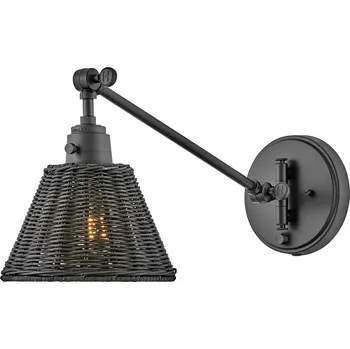 Nástěnné svítidlo Nástěnná lampa Arti – elegantní černý kov s černým ratanem