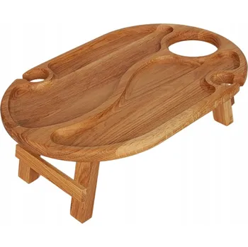 Dubová deska s nožičkami, oválný tác na piknik, víno, skleničky a občerstvení