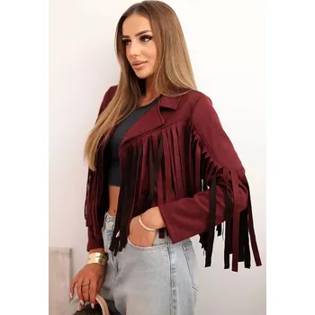 Dámská semišová bunda s třásněmi bordó UNI