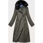 Dlouhý kabát v khaki barvě s kožešinovým límcem (20201202) odstíny zelené S (36)