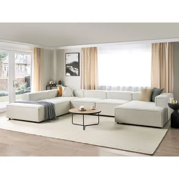 Sedací souprava Modulární pohovka krémově bílá manšestrové čalounění 5místná rohová sedací souprava levostranná moderní styl obývací pokoj Beliani