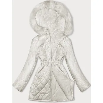 Oboustranná dámská prošívaná bunda - kožíšek v barvě ecru (H-897-11) odstíny bílé XL (42)