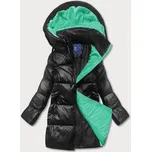 Černo-zelená volná dámská bunda z eko kůže (ag6-20b) odstíny černé 50