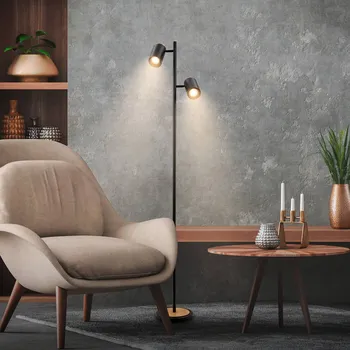 Lampička Briloner Stojací lampa Duta, černá/světlé dřevo, výška 160 cm kov/dřevo - Ø základna 22 cm černá, světlé dřevo 2 x 10 W LED - Doprava zdarma