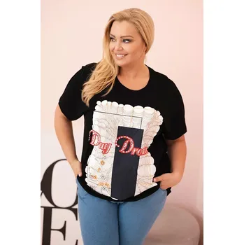 Dámská halenka Dámská bavlněná halenka Plus Size s potiskem „Day Dream“ černá + tmavě modrá UNI