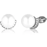 JVD Dámské peckové stříbrné náušnice na šroubek se zirkony a perlami SVLE3308XF3P1SR