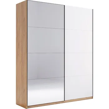 Šatní skříň Skříň s posuvnými dveřmi 1,5x2,1m (Dveře Lesklá Bílá/Zrcadlo) série N Asti
