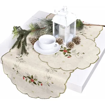 Ubrus Vánoční, Vánoční cesmína na režném, béžový