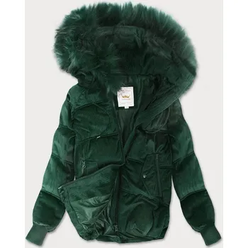 Tmavě zelená dámská manšestrová bunda s kapucí (7696) odstíny zelené XS (34)