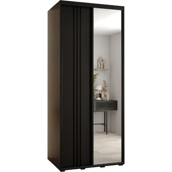 Šatní skříň Šatní skříň s posuvnými dveřmi a zrcadlem DAVOS 7, 100cm | Černá / černé pojezdy