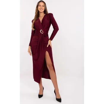 Dámské šaty Vínové dámské viskózové midi šaty s vycpávkami na ramenou IT-SK-21625.84-bordo Velikost: ONE SIZE