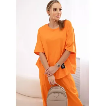 Bavlněný komplet halenka + kalhoty pomeranč UNI