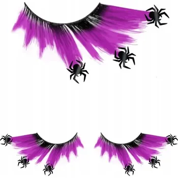 Umělé řasy UMĚLÉ ŘASY FIALOVÉ S PAVOUKY HALLOWEENSKÝ DOPLNĚK HALLOWEEN