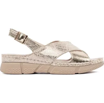 Dámské sandále Moderní zlaté dámské sandály na plochém podpatku 38