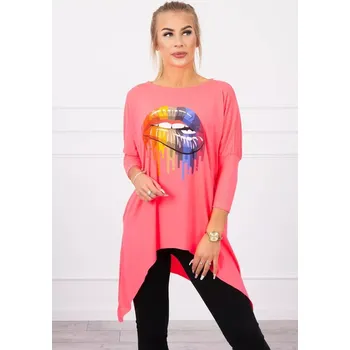 Oversize halenka s potiskem duhových rtů růžová neonová UNI