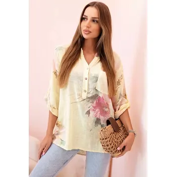 Dámská halenka Dámská blůza z bavlny s květinovým vzorem a knoflíky žlutý UNI