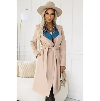 Dámský kabát 582-1 Polský pohodlný kabát s barevnou vložkou na límci - BEISE M