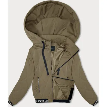 Prošívaná bunda v olivové barvě s ozdobnými stahovacími lemy (16M9085-84) odstíny zelené XL (42)