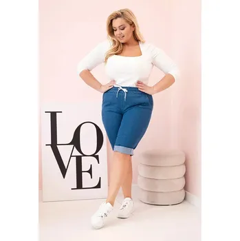 Dámské kalhoty Dámské bavlněné šortky Plus Size s vázáním džínovina 2XL