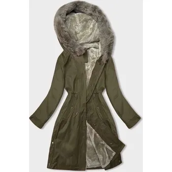 Dámská bunda parka v army barvě s kožešinovou podšívkou (5M3180-136) odstíny zelené S (36)