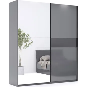 Šatní skříň Skříň s posuvnými dveřmi 1,5 m se zrcadlem Mat antracit / mat grafit Teo