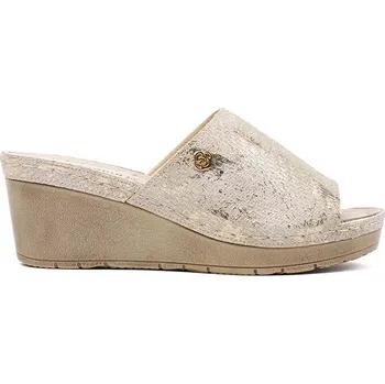 Dámské žabky Pěkné dámské nazouváky Taupe na klínku 41